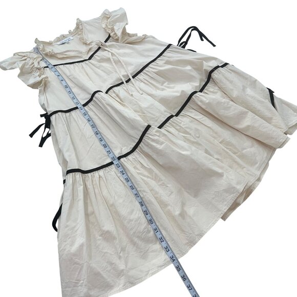 Sofie the label Ruffle Sleeve Tiered Mini Dress With Black Trim/Tie Detail Large - Picture 6 of 12